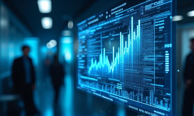 Futuristic digital interface showing AI dashboard analytics